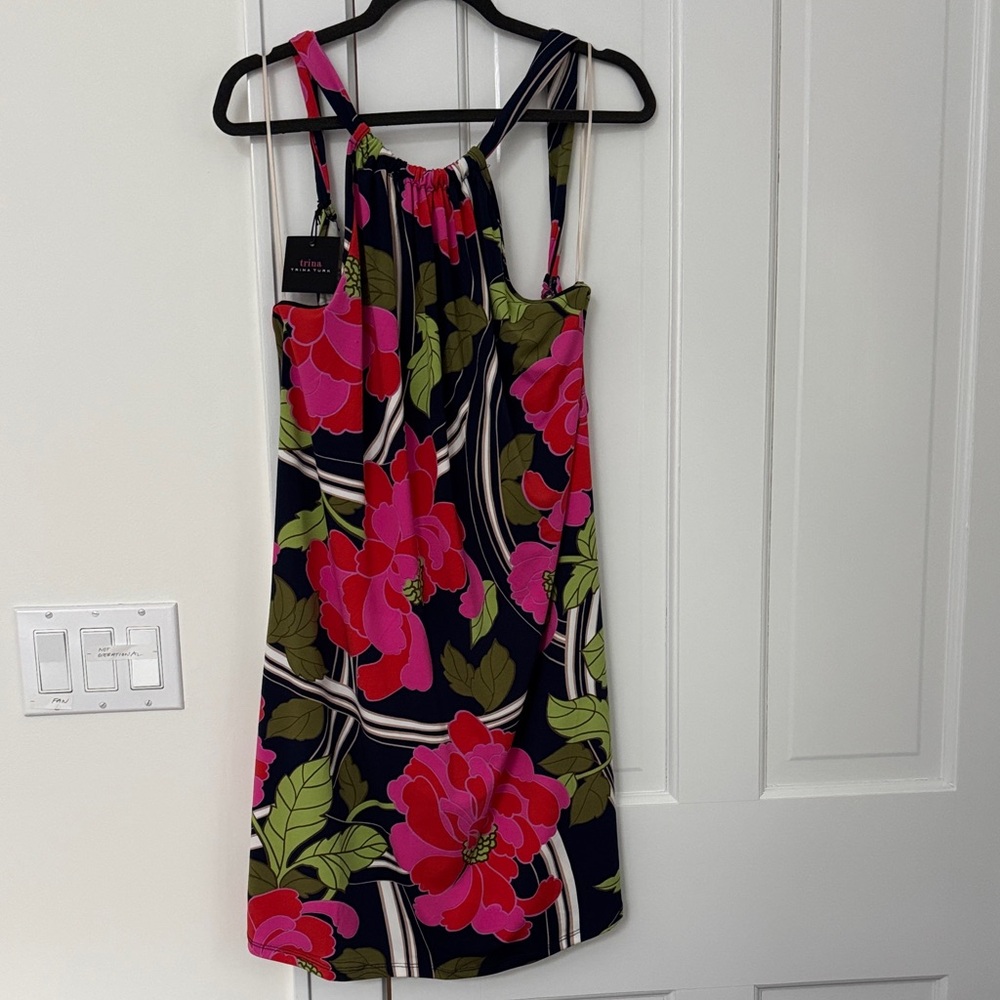 Trina Turk Navy Mini Dress with Pink & Green Floral Print